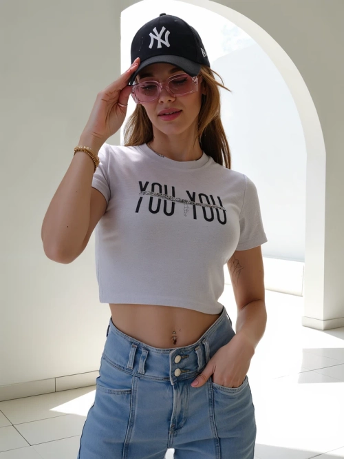 Royalfashion Жіночий бавовняний укорочений топ з написом