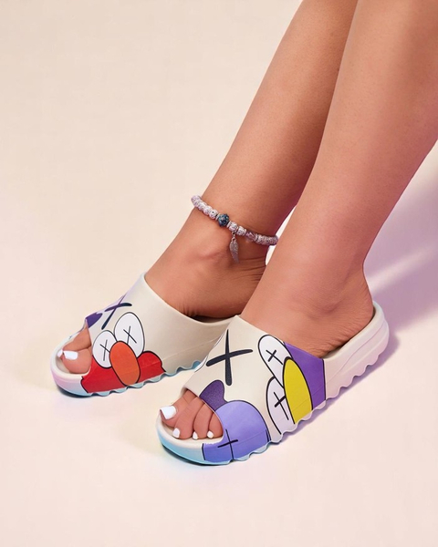 Krémové gumové dámské pantofle s potiskem Pfizz - Obuv