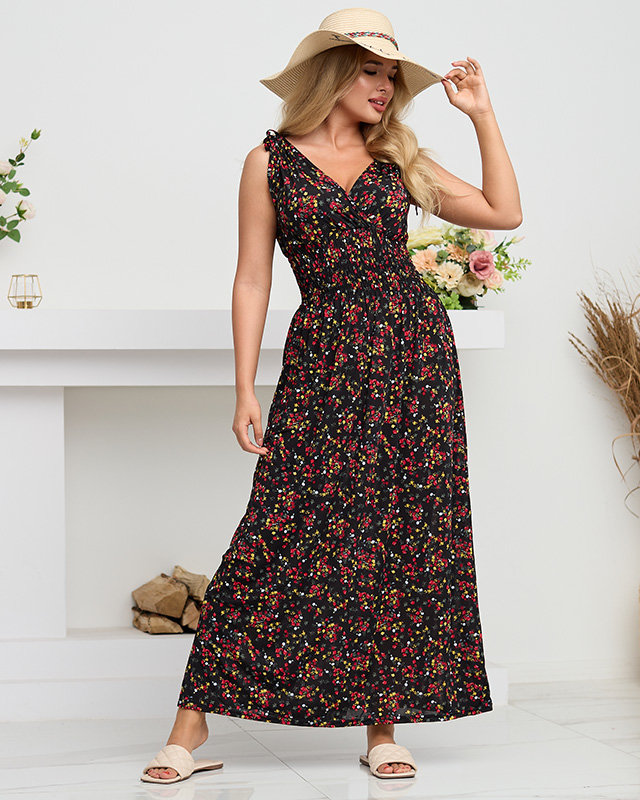 Dámské černé maxi šaty s červenými květy - Oblečení