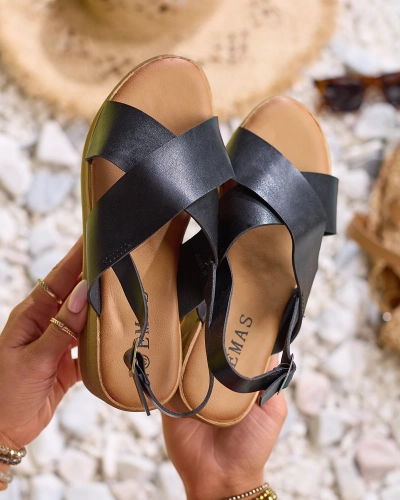 Royalfashion Černé dámské sandály Detenfi na nízkém podpatku