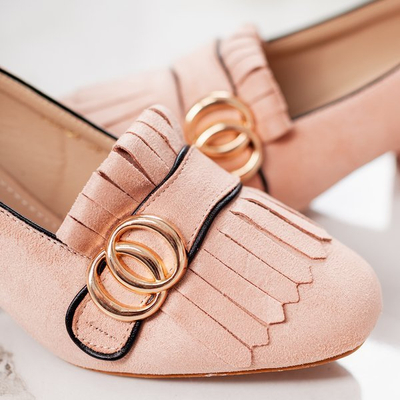 Růžová čerpadla s ozdobami na nízkých podpatcích Ever - Boty 1