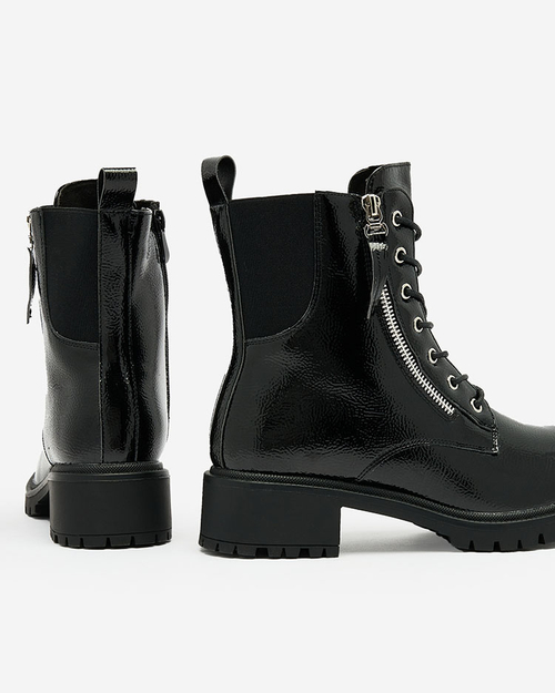 Royalfashion Чорні жіночі черевики з лакованої екошкіри Gaddaxa