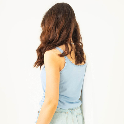 Modré dámské tričko s krajkou na ramínkách - Oblečení