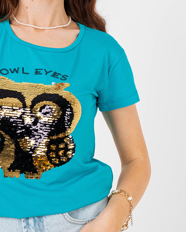 Modré dámské flitrové tričko - Oblečení