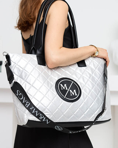 Dámská stříbrná prošívaná shopper kabelka se třpytkami - Doplňky