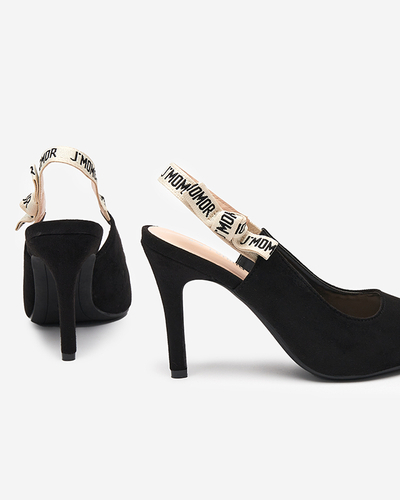 OUTLET Eco - semišové černé dámské lodičky na jehlovém podpatku se stuhou Ristra - Boty