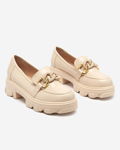 Béžové dámské boty se silnou podrážkou se zdobením Simero - Obuv