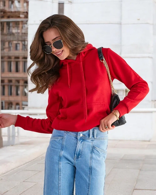 Червоне жіноче утеплене худі з капюшоном