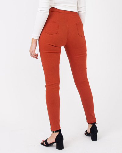 Dámské hnědé látkové treginy s ozdobnými knoflíky - Oblečení