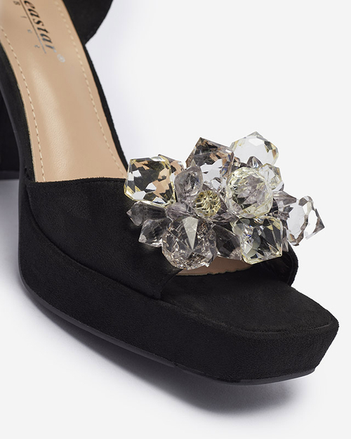Чорні жіночі босоніжки на масивній танкетці з кристалами Celidi - Взуття