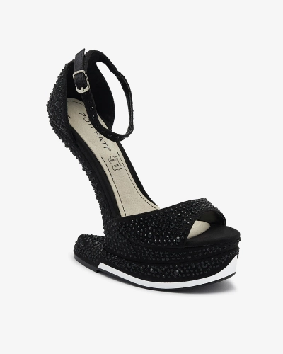 Чорні жіночі туфлі-човники з відкритим носком з цирконами Elenki - Взуття