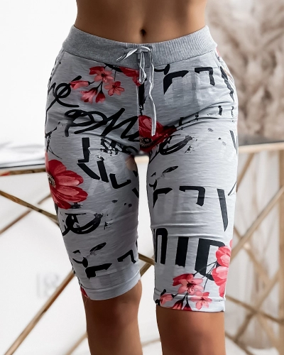Šedočervené 3/4 dámské kraťasy s potiskem PLUS SIZE - Oblečení