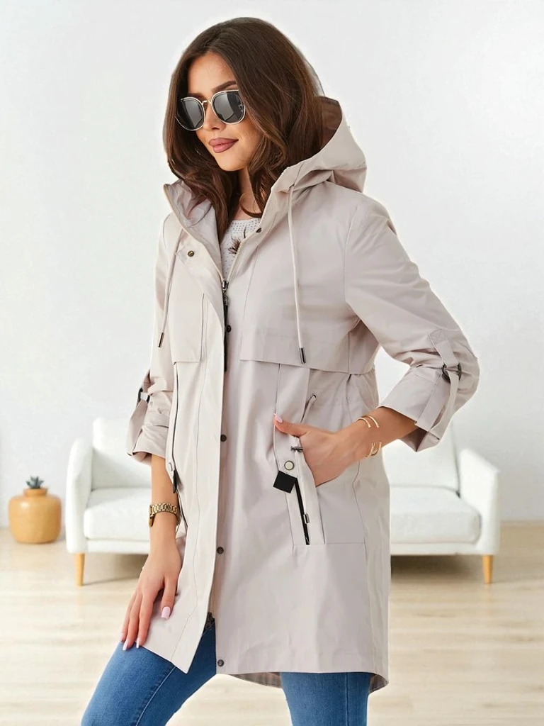 Royalfashion Dámský dlouhý větrový kabát