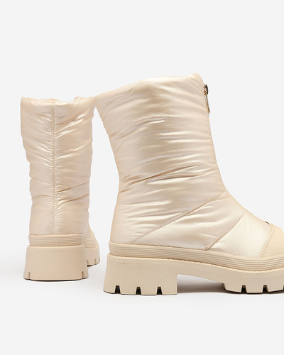 Royalfashion Dámské kozačky Tainve Beige na plochém podpatku
