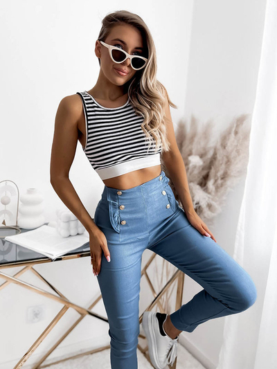 Сині жіночі штани-теггінг на ґудзиках - Одяг