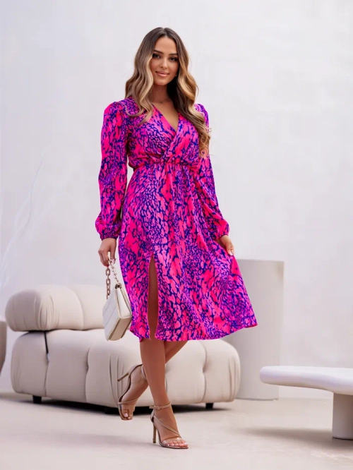 Жіноча міддл-дреса Royalfashion в кольоровому леопардовому принті з обмотувальною горловиною і розрізом