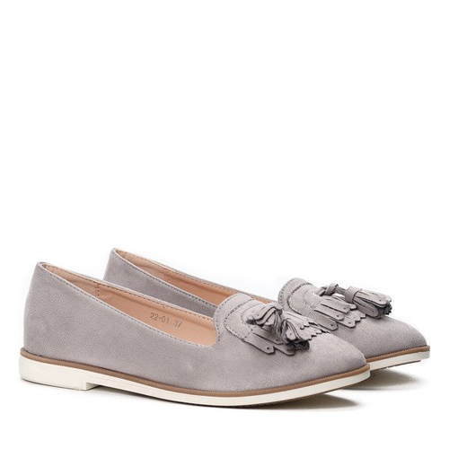 Szare mokasyny z frędzelkami Ellie- Obuwie