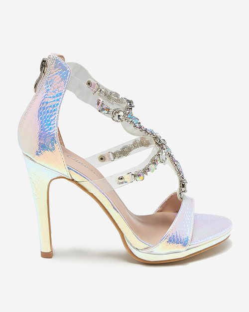 Рожеві жіночі голографічні босоніжки на високому каблуці Arozi- Footwear