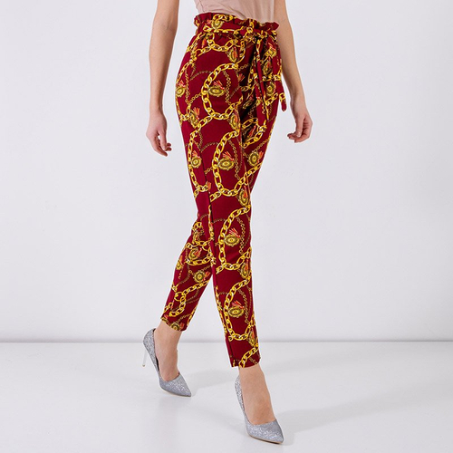 Бордові жіночі штани з принтом