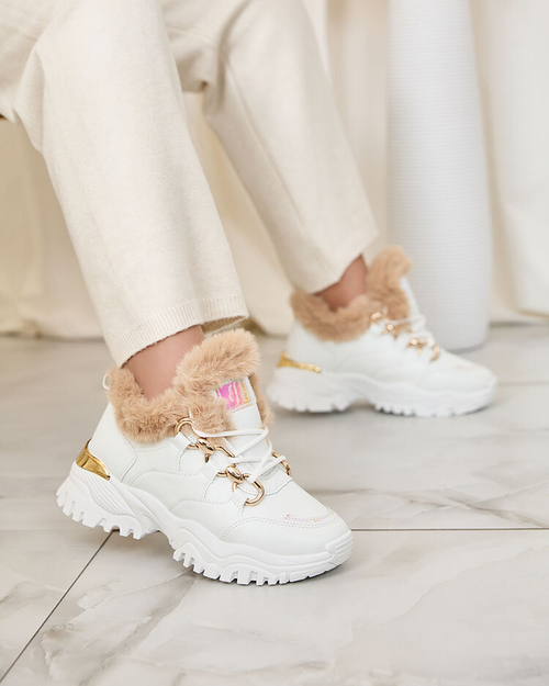 Royalfashion Білі жіночі спортивні кросівки з хутром Wicallen