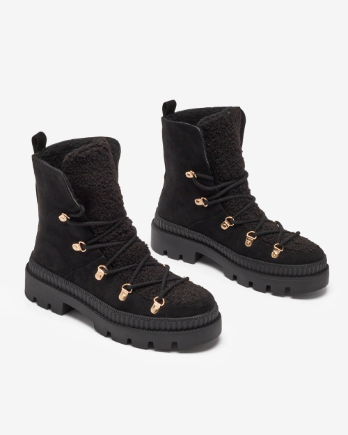 Royalfashion Чорні жіночі утеплені черевики-трапери з овчиною Lery Walk