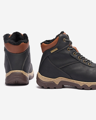 Černé dámské turistické boty se zavazováním s kožešinou Poritsu - Obuv