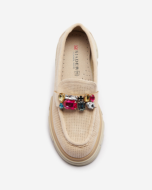 Бежеві ажурні жіночі мокасини з декором Bokkso- Footwear