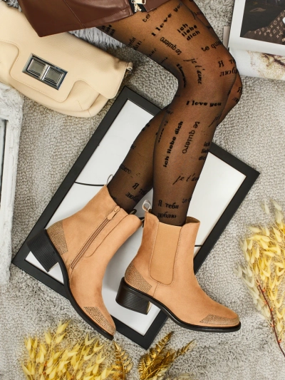 Dámské kotníkové boty eko semišové zdobené zirkony TangleMist