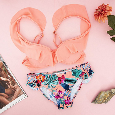 Oranžové květinové plavky - Spodní prádlo