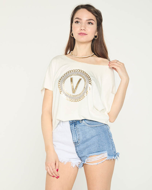 Біла жіноча футболка з золотим принтом