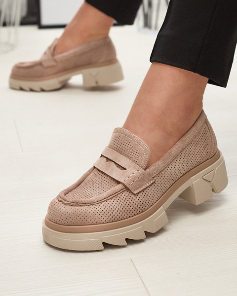 Světle hnědé dámské ažurové mokasíny na pevné podrážce Ejina - Obuv