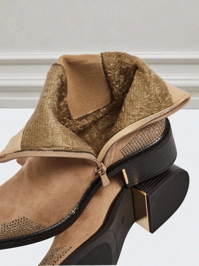 Dámské kotníkové boty eko semišové zdobené zirkony TangleMist