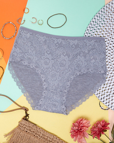 Сірі жіночі бавовняні трусики з мереживом PLUS SIZE - Білизна