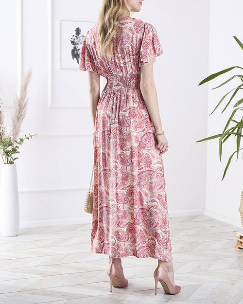 Рожева жіноча сукня міді з візерунком Одяг