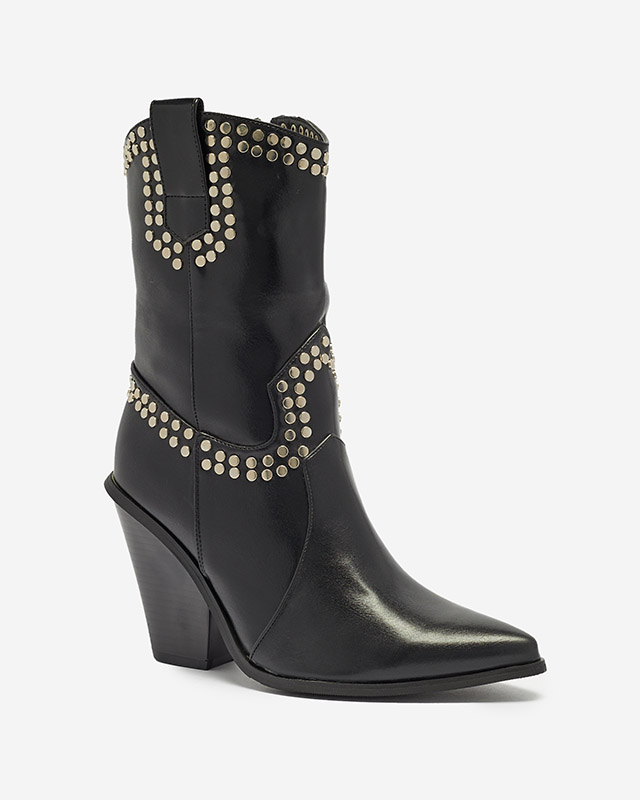 Dámské černé kovbojské boty na podpatku se stříbrnými kamínky Daksiti - Obuv