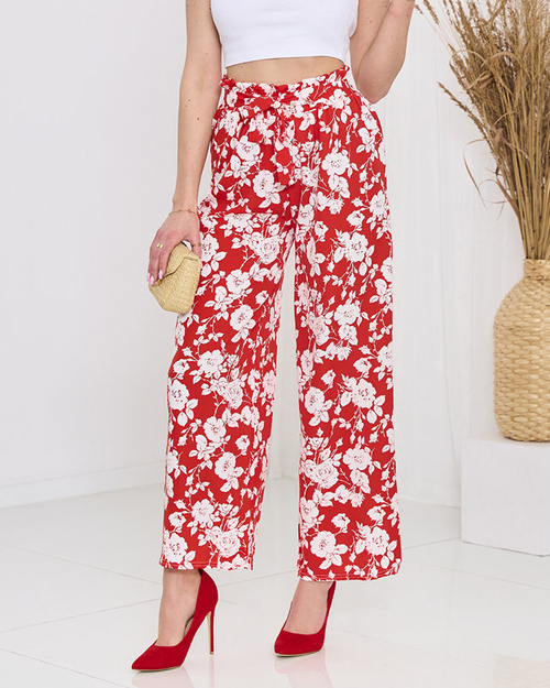 Червоні квітчасті штани палаццо - Одяг