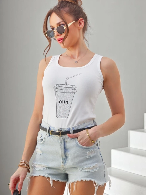 Royalfashion бавовняна жіноча майка з чашкою, прикрашеною стразами