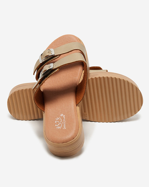 Золоті жіночі тапочки з екошкіри з пряжками Nepise - Взуття