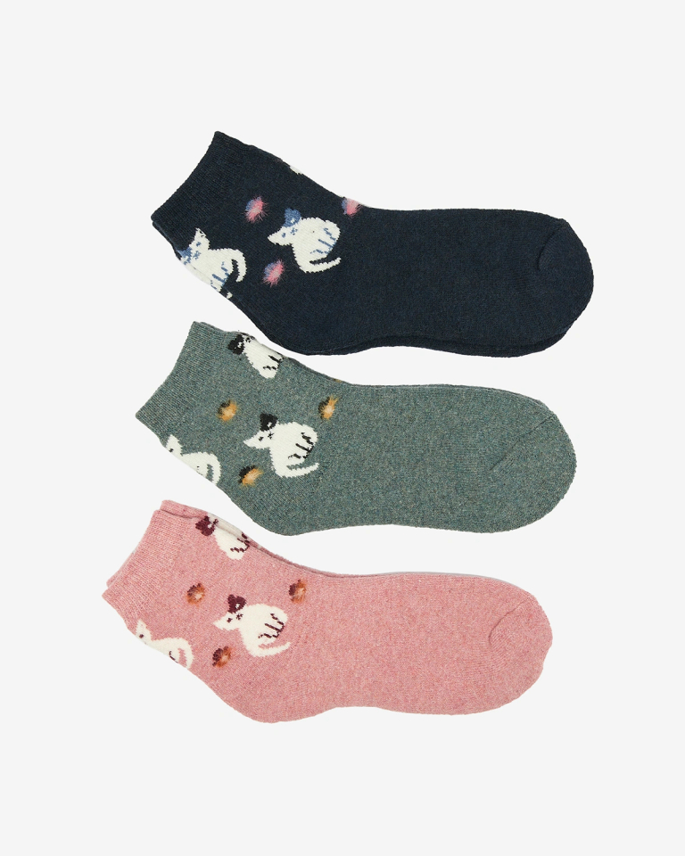 Royalfashion Vzorované dámské dlouhé ponožky s kočkami 3/balení