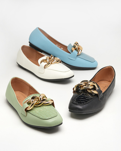 Зелені жіночі лофери з екошкіри на ланцюжку Flamii - Shoes