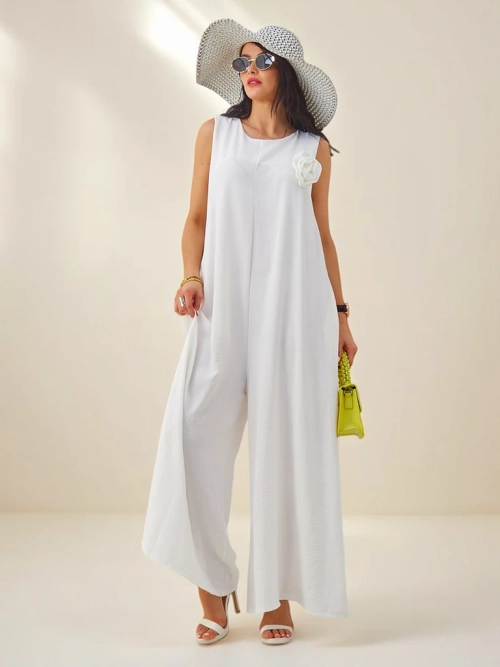 Artemisia Eleganza – білий жіночий комбінезон максі з віскози на бретельках