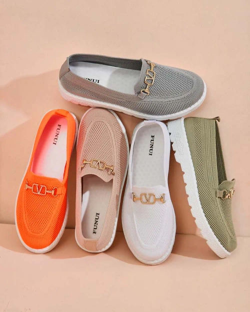 Royalfashion Жіночі тканинні мокасини із золотим декором Erticae