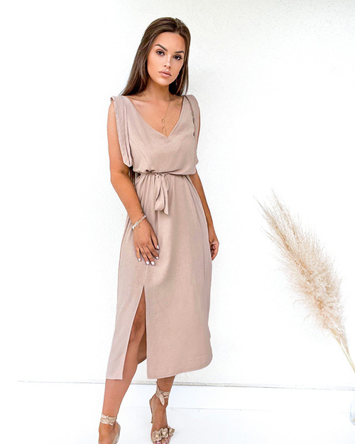 Жіноча бежева сукня міді. Одяг