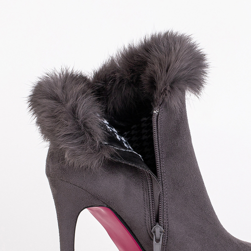 Сірі жіночі ботильйони на високих підборах з хутром Тіто