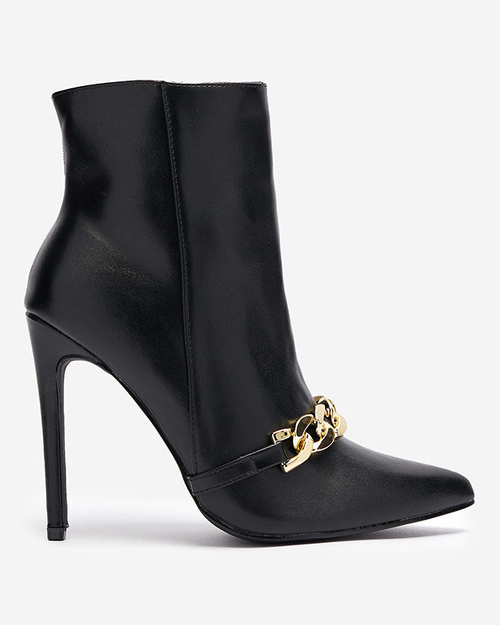 OUTLET Чорні черевики на шпильці, декоровані ланцюжком Rittle- Footwear
