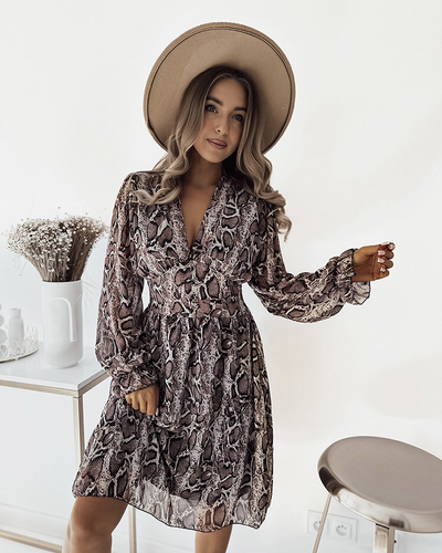 Royalfashion Béžovo-hnědé dámské mini šaty se zvířecím vzorem