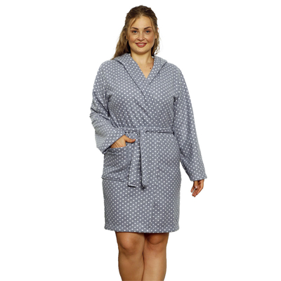 Šedý dámský župan s puntíky PLUS SIZE - Oblečení