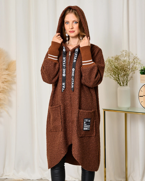 Royalfashion Довга коричнева жіноча дублянка