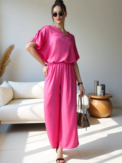 Royalfashion Dámský volnočasový set s krátkým rukávem a širokými kalhotami