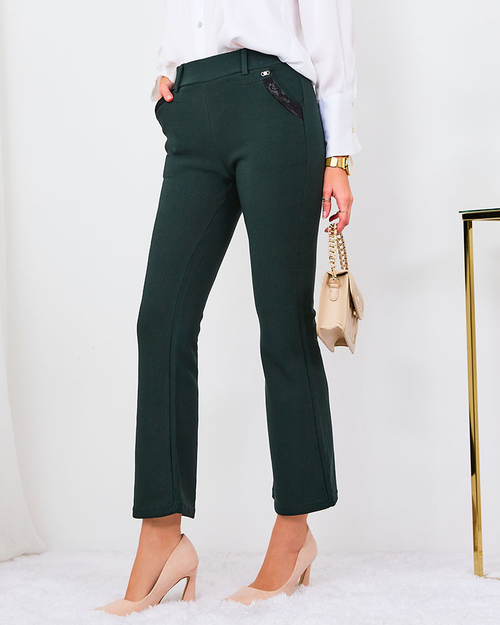 Royalfashion Темно-зелені жіночі тканинні штани a'la bells